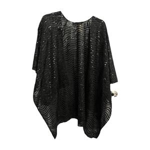 Karl Lagerfeld Paris Kimono Style Cape Wrap Shawl Poncho Black Sequin Open Night